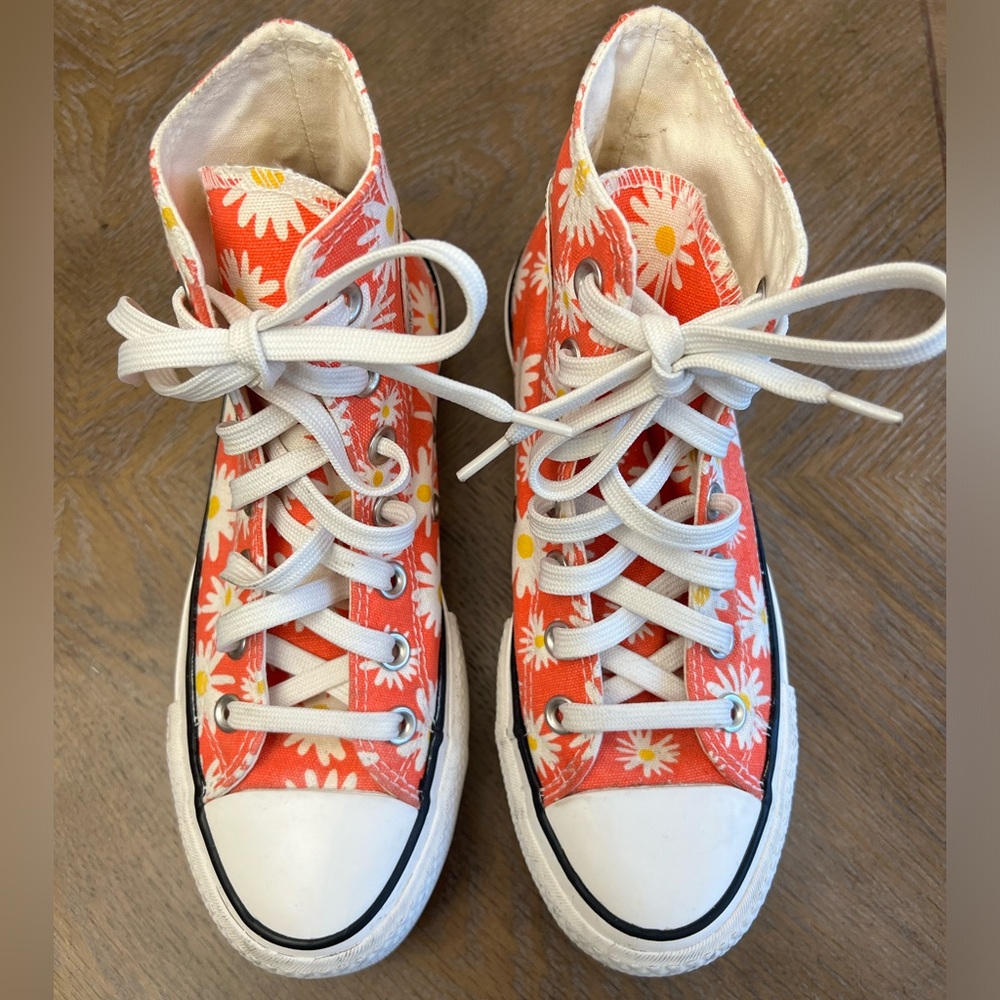 Rare Orange Daisy Converse High Top Platform, size 5